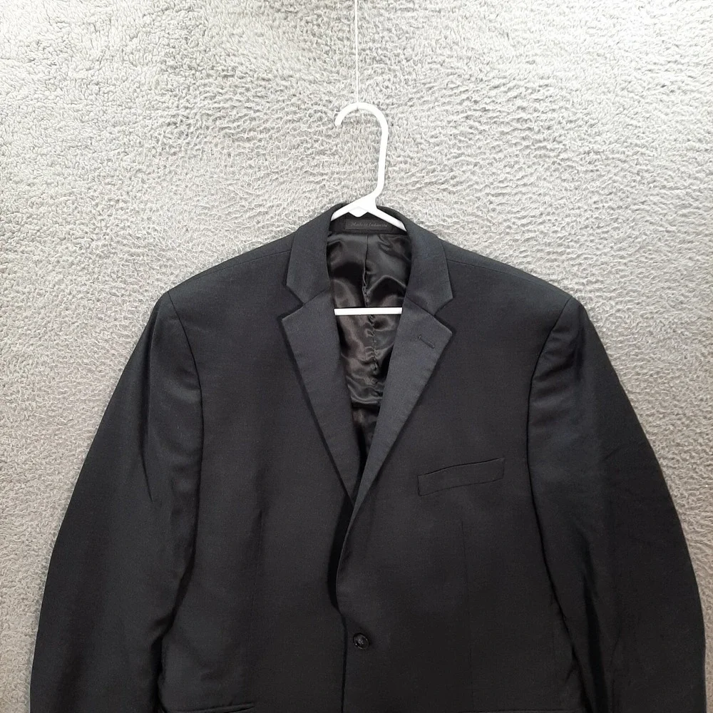 Calvin Klein Suit Jacket Adult 44L Black 100% Wool Blazer‎ Dress Formal Business